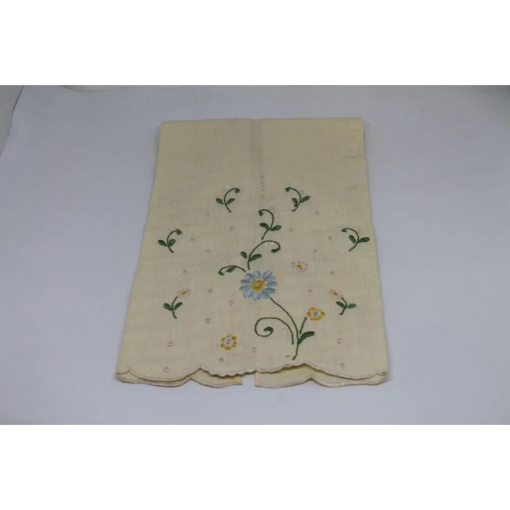 Beautiful Hand Embroidered Guest Towel Doily Soft Beige 17 x 11 Inch CUTE